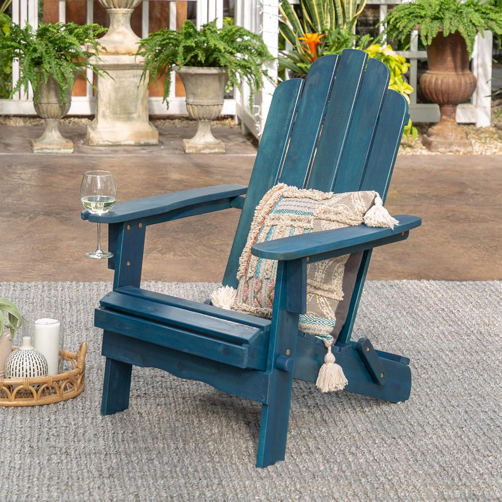 Solid Acacia Wood Outdoor Folding Adirondack Chair, Navy Blue Wash C944325