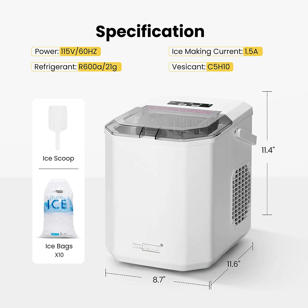 Portable Countertop Ice Maker with Handle, 26lbs/Day, White X1313