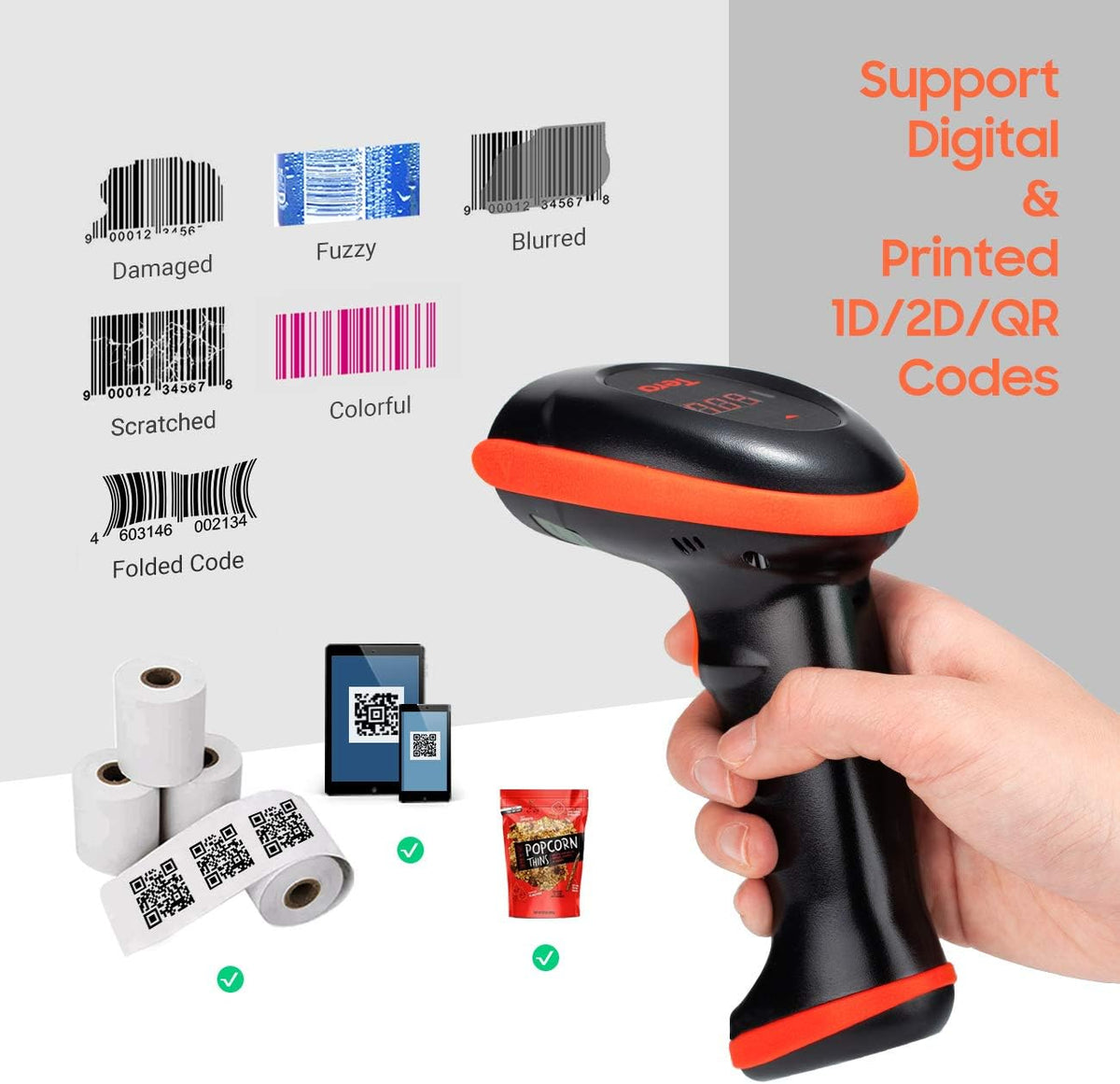 Pack of 2 Wireless 1D 2D QR Barcode Scanner with Cradle X283047
