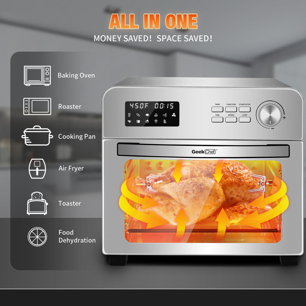 6-in-1 Air Fryer Toaster Oven, 24 Quart LCD Countertop Convection Airfryer with Rotisserie and Dehydrator P403