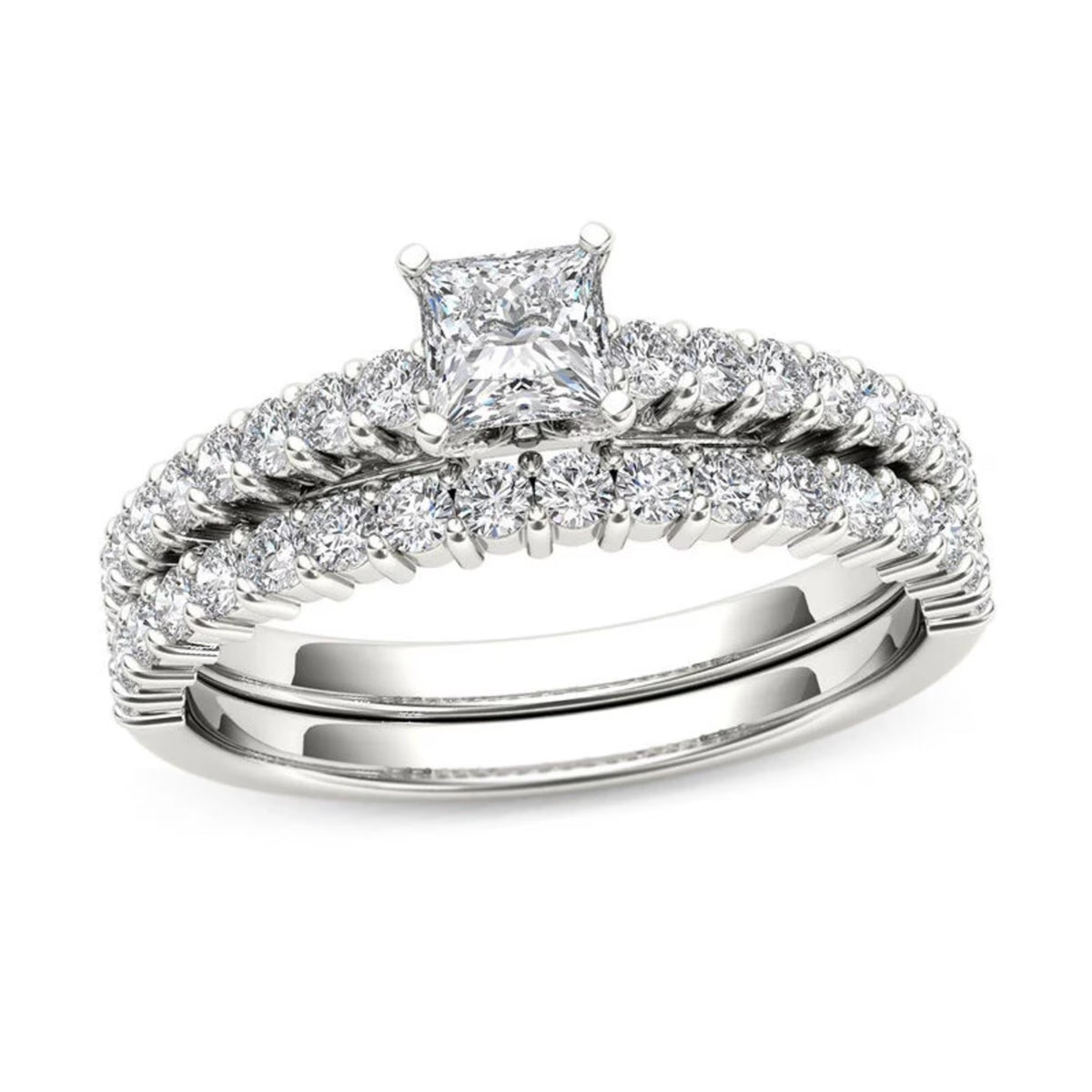 14K White Gold Princess-Cut Diamond Engagement Ring Set G697