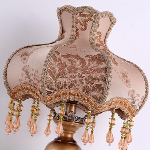 Blue Fabric 1 Head Floral Table Lamp with Beaded Fringe and Lace J7020