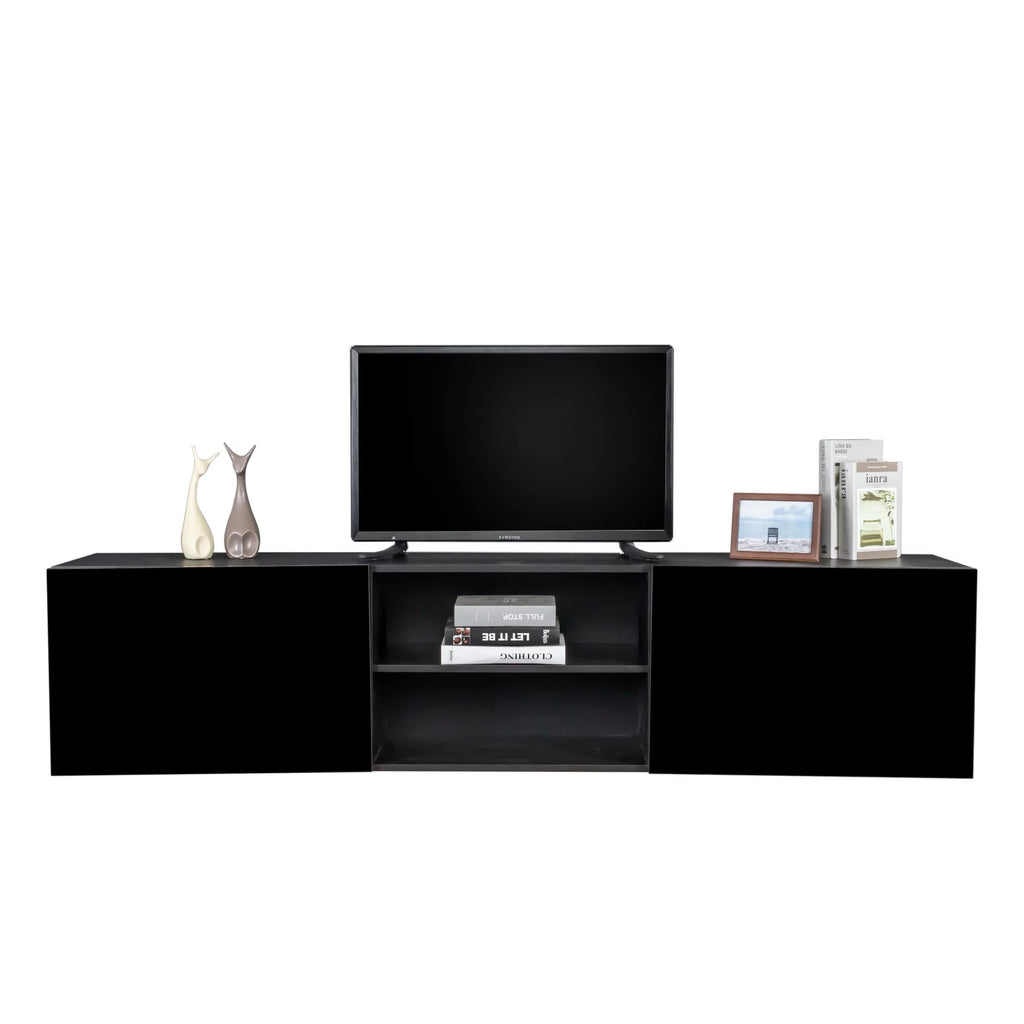 Wall Mounted Floating TV Stand with Shelf and Clamshell Doors B2797