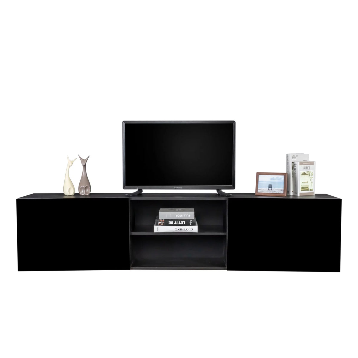 Wall Mounted Floating TV Stand with Shelf and Clamshell Doors B2797