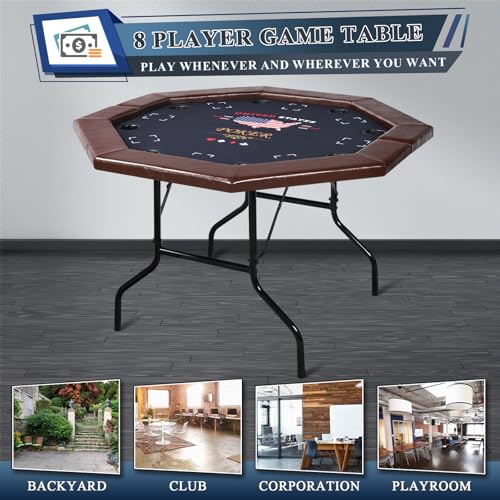 50 inch Foldable Octagon Poker Table with Stainless Steel Cup Holders Q66337