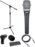 Cardioid Condenser Microphone Bundle with Mic Stand, 25ft XLR Cable, and Wind Screen T9624