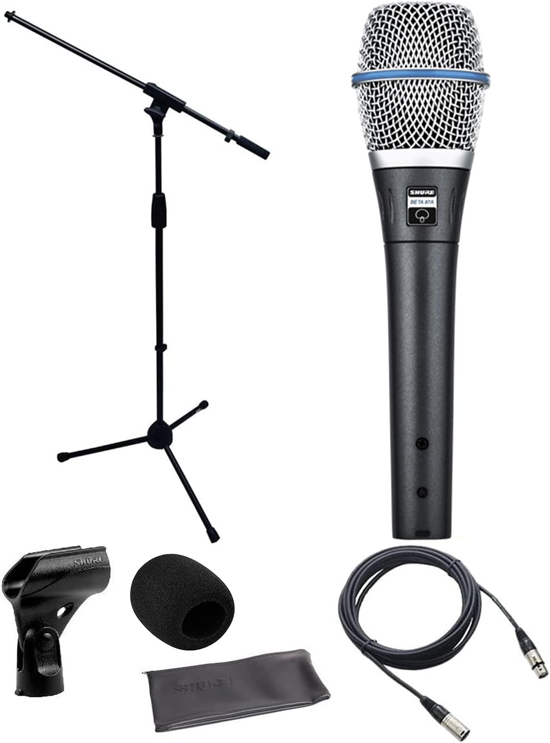 Cardioid Condenser Microphone Bundle with Mic Stand, 25ft XLR Cable, and Wind Screen T9624