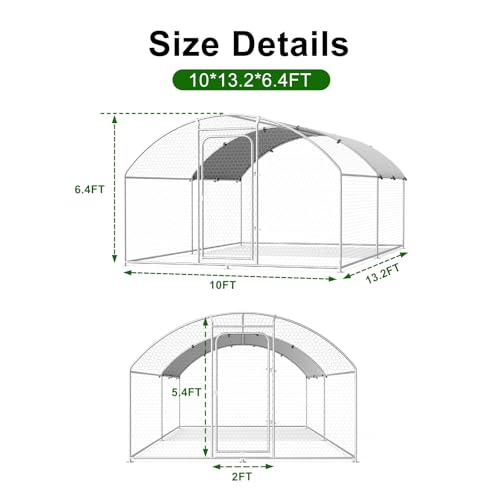 Large Metal Chicken Coop with Roosting Perch Walk-in Poultry Cage Waterproof Cover (10' L x 13.2' W x 6.4' H) Z780