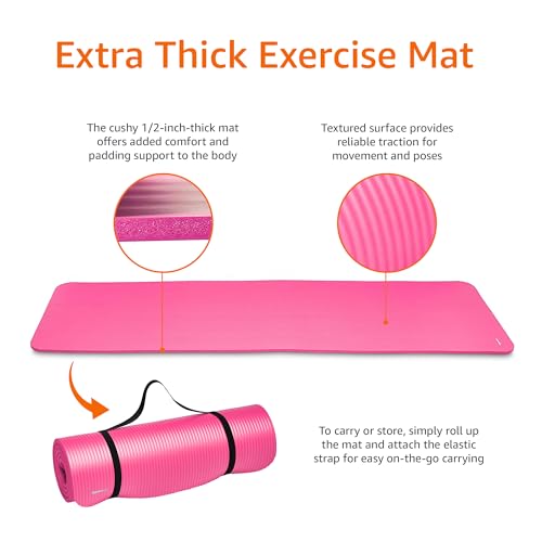 1/2 Inch Extra Thick Exercise Yoga Mat with Carrying Strap N96961