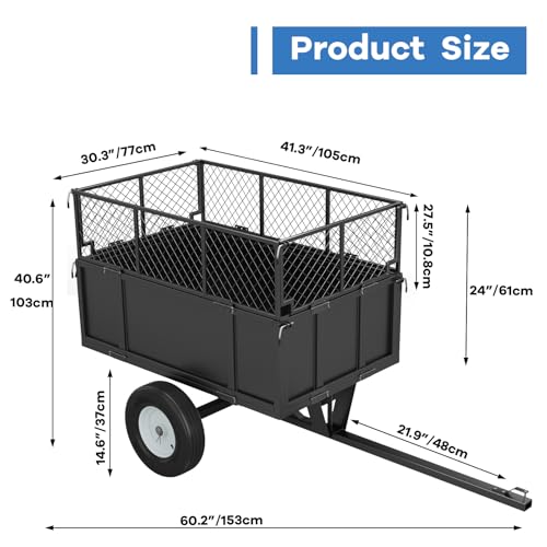 Heavy Duty 750lb ATV Dump Trailer, 17 Cu.Ft Yard Cart with Removable Sides B2054