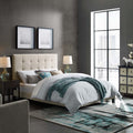 Beige Tufted Upholstered Fabric Platform Bed Q110689