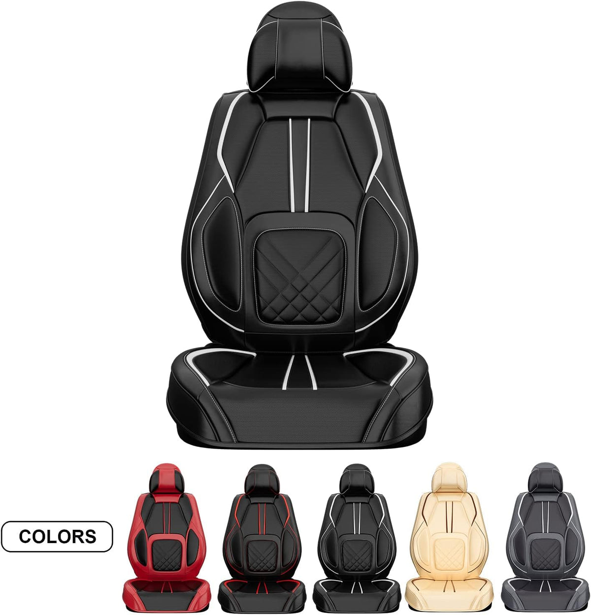5PCS Water Proof Nappa Leather Car Seat Covers (Full Set, Black&White) Q1046