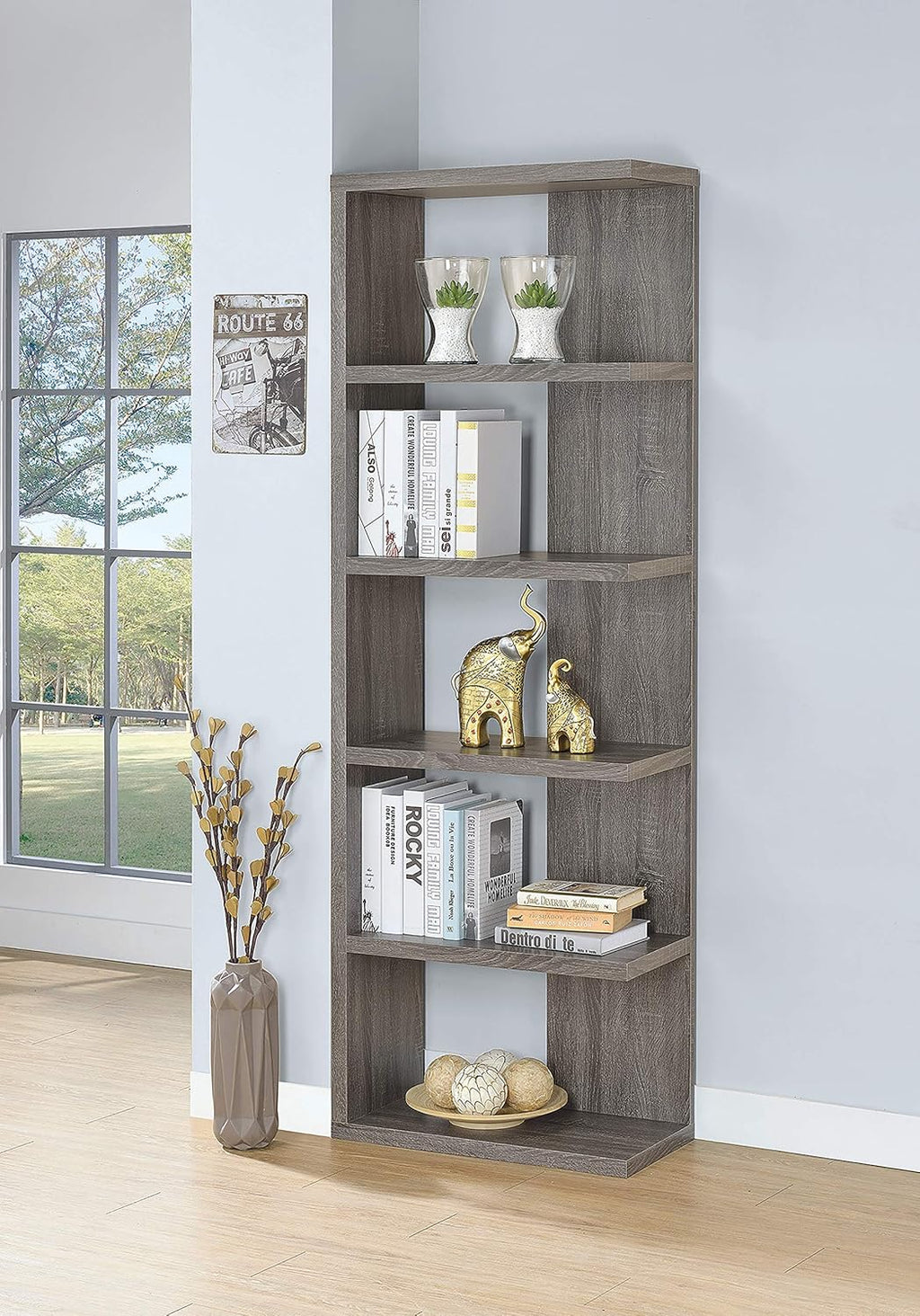 5-Tier Weathered Grey Bookcase P94318