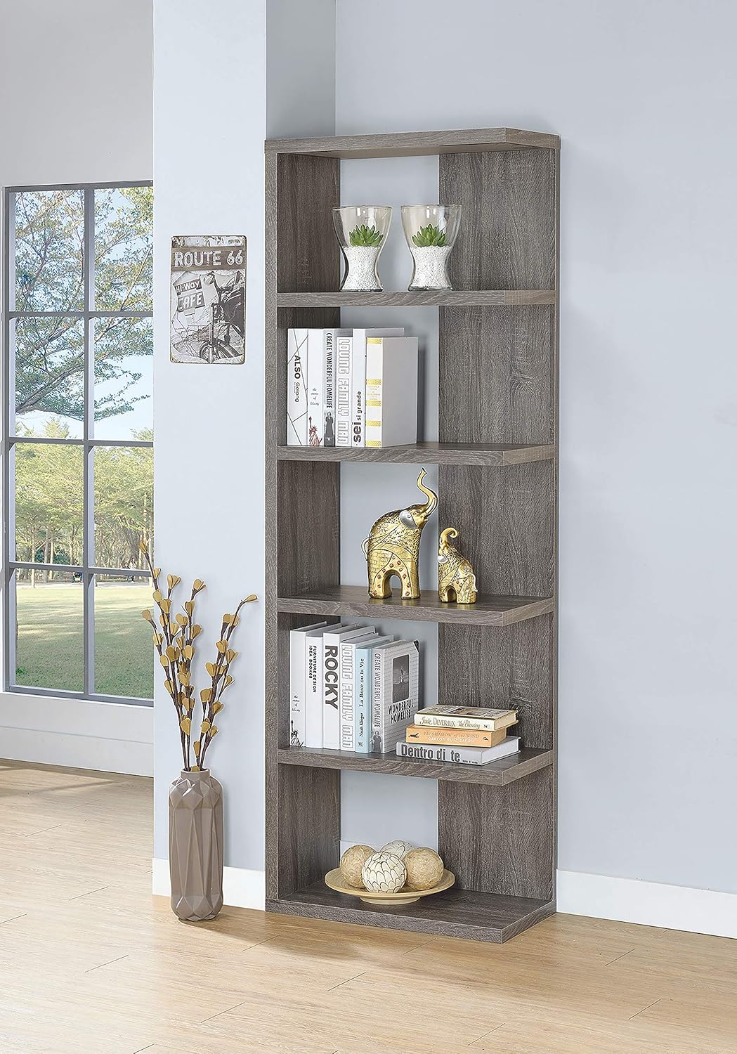 5-Tier Weathered Grey Bookcase P94318