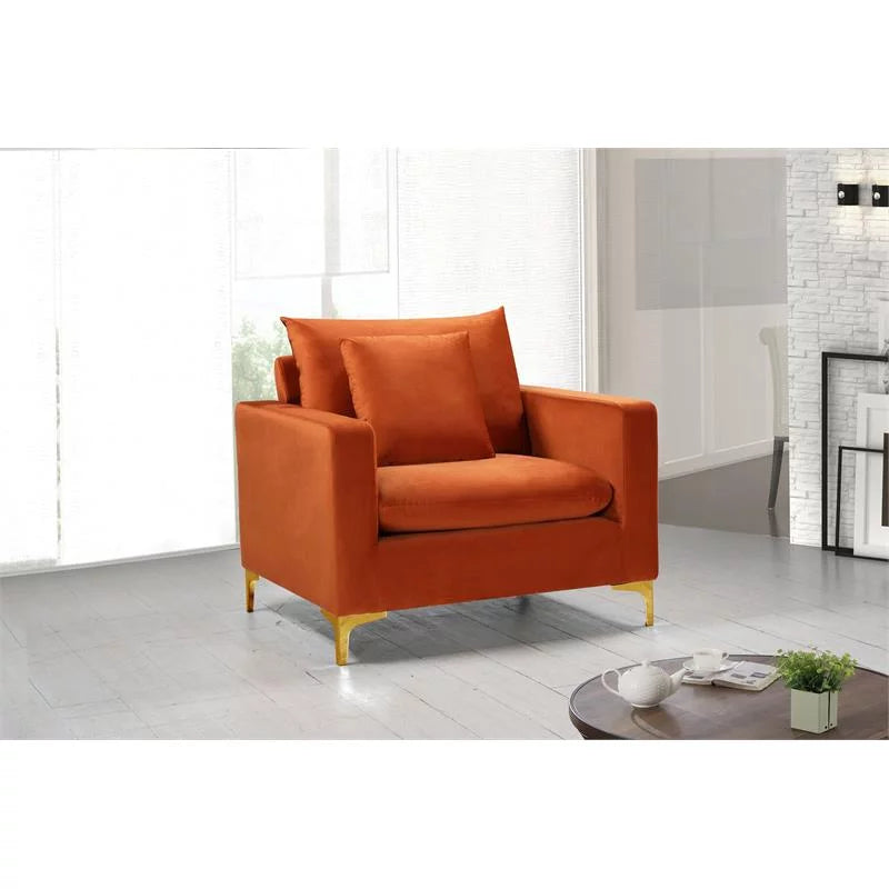 2 Piece Velvet Accent Chair Set in Cognac Orange Q59073