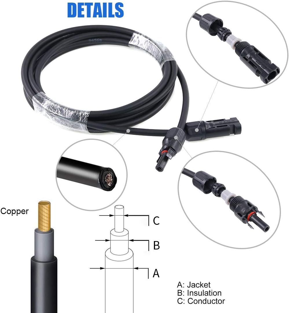 10AWG Solar Panel Extension Cable and Connectors Set E3641