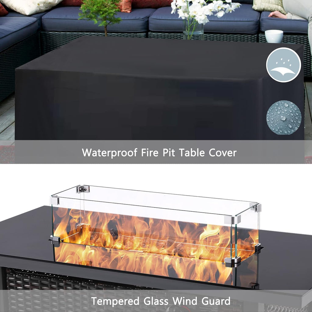43 Inch 50,000 BTU Propane Gas Fire Pit Table with Glass Wind Guard O90496