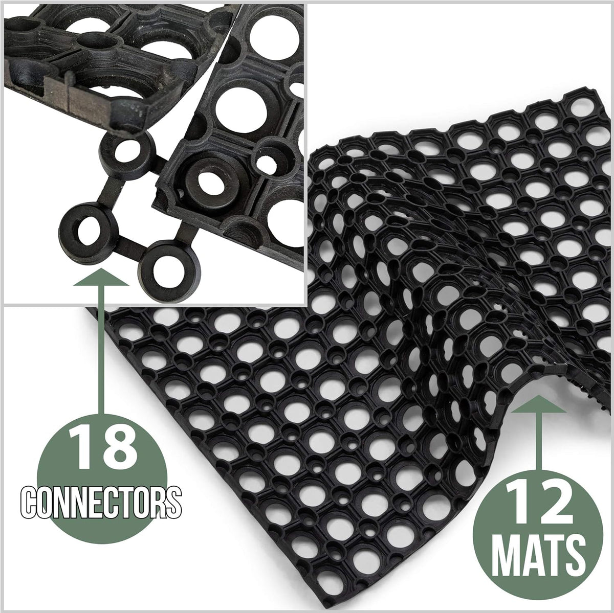 Interlocking Rubber Drainage Floor Mat 24 x 16 inches 12 Mats H662