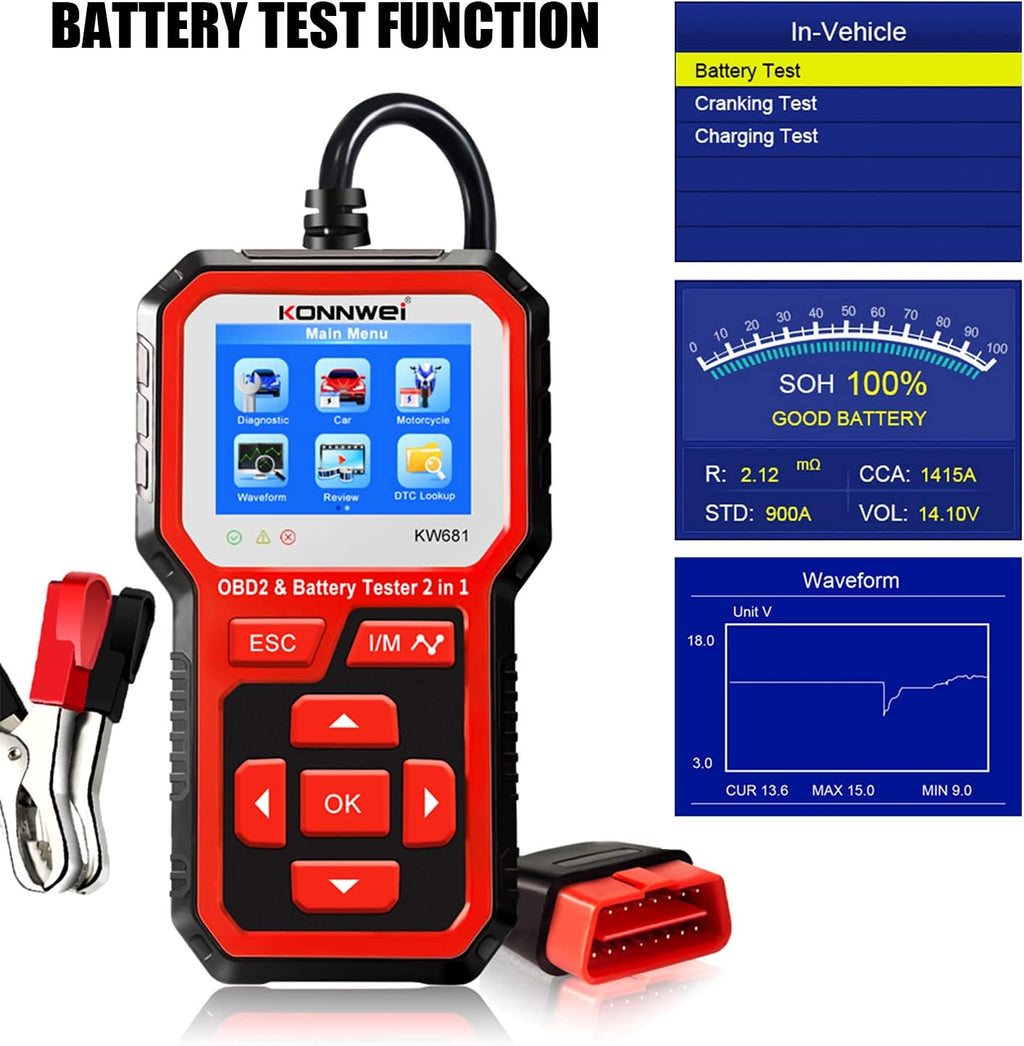 OBD2 Scanner Battery Load Tester 2 in 1 Automotive Diagnostic Scan Tool Pack of 2 R968