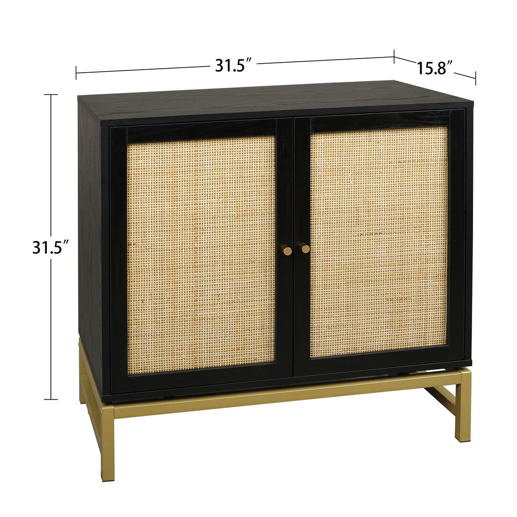 Black Set of 2 Rattan 2 Door Cabinet Q733369