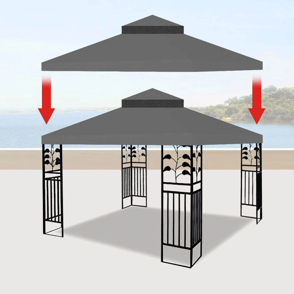 10x10 Ft Double Tiered Gazebo Replacement Canopy Top Cover Only Z907872