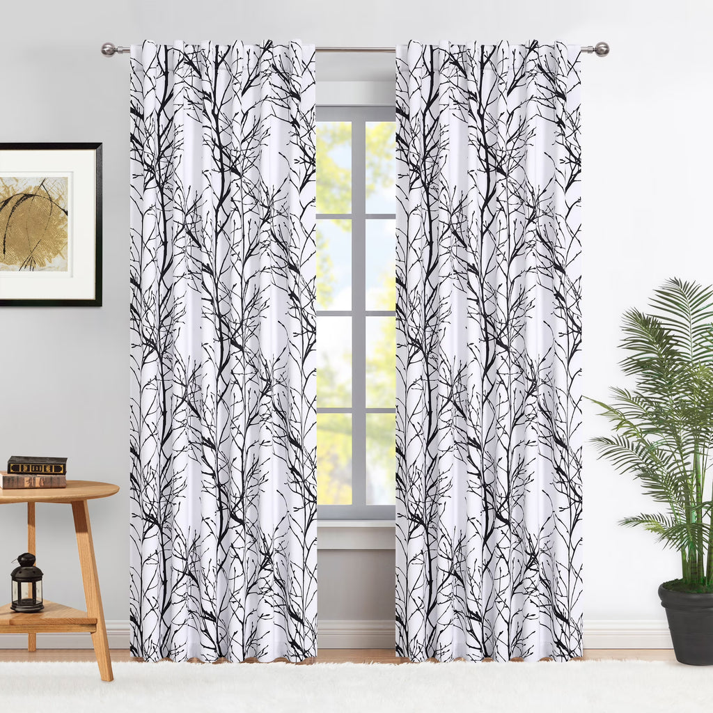 Blackout Window Curtain Panels Black White Thermal Insulated Drapes, Back Tab, 52"x 84"x 2 W82824
