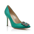 Green Satin Jewel Buckle Pumps D61370