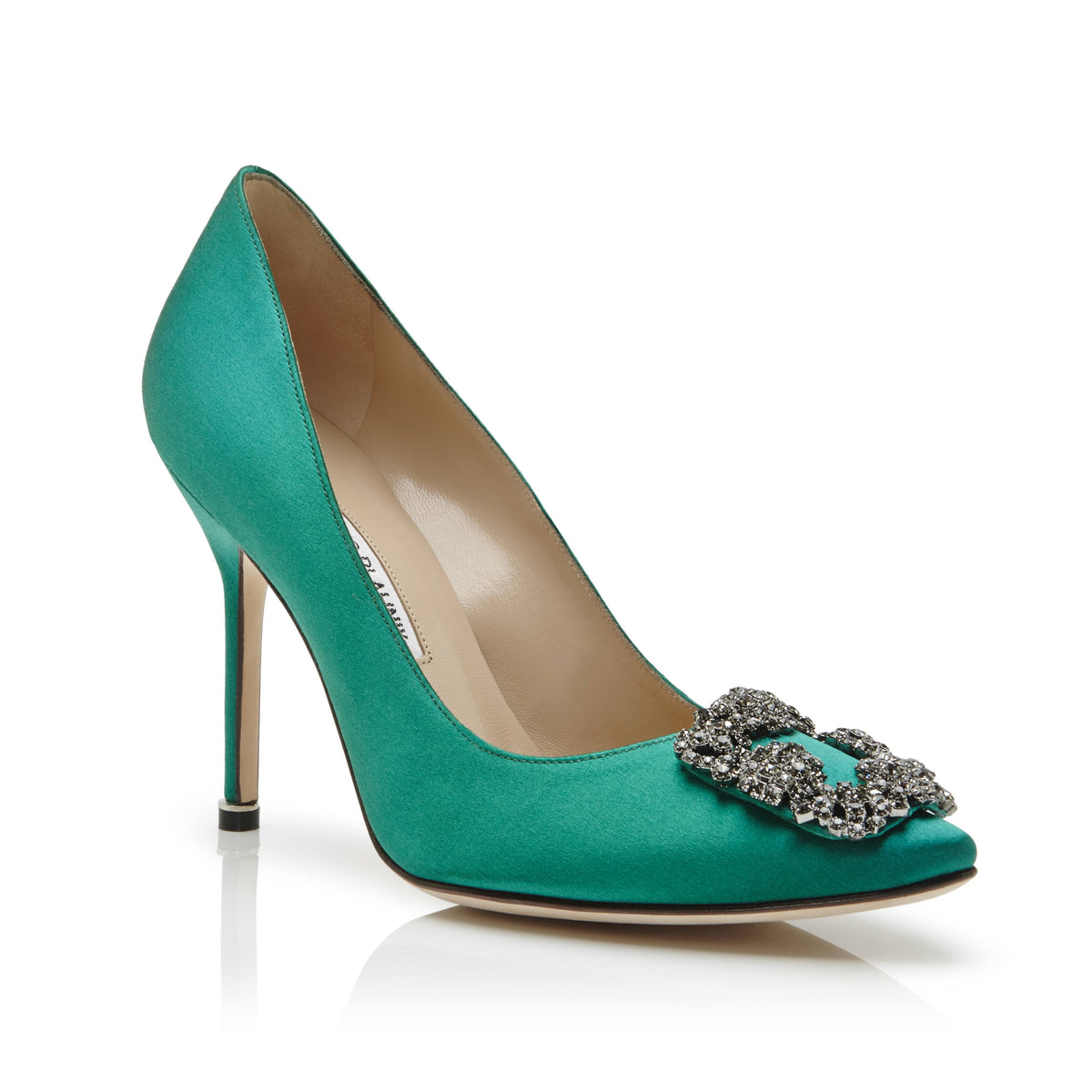 Green Satin Jewel Buckle Pumps D61370