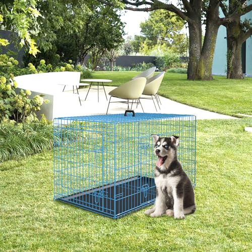 42 Inch Black Metal Dog Crate Kennel with Divider E42936