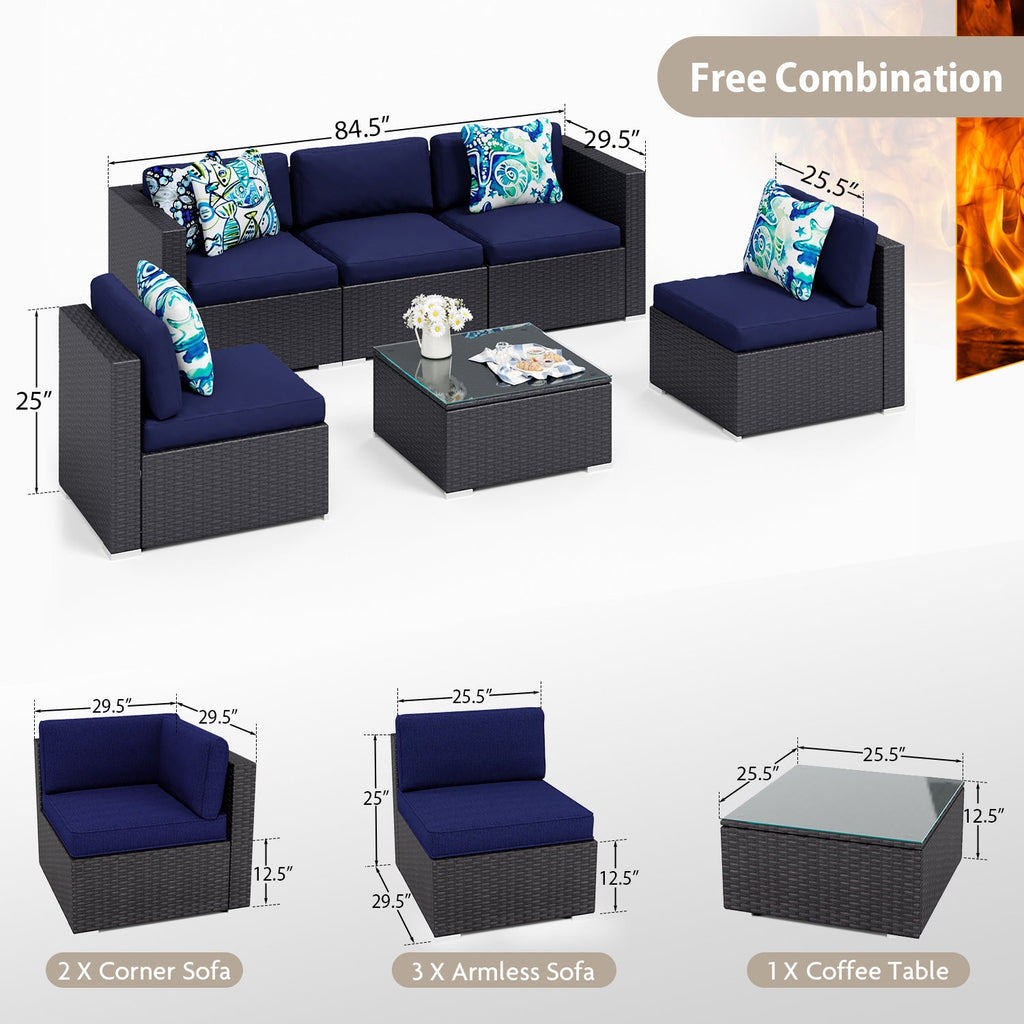 Navy Blue 6 Piece Patio Conversation Set Q5656