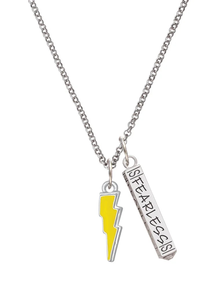 Silvertone Yellow Lightning Bolt Bar Charm Necklace, 23" B483088