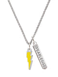 Silvertone Yellow Lightning Bolt Bar Charm Necklace, 23" B483088