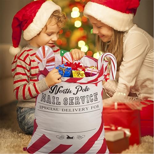 2 Pack Christmas Stripe Canvas Santa Sack with Drawstring V6985