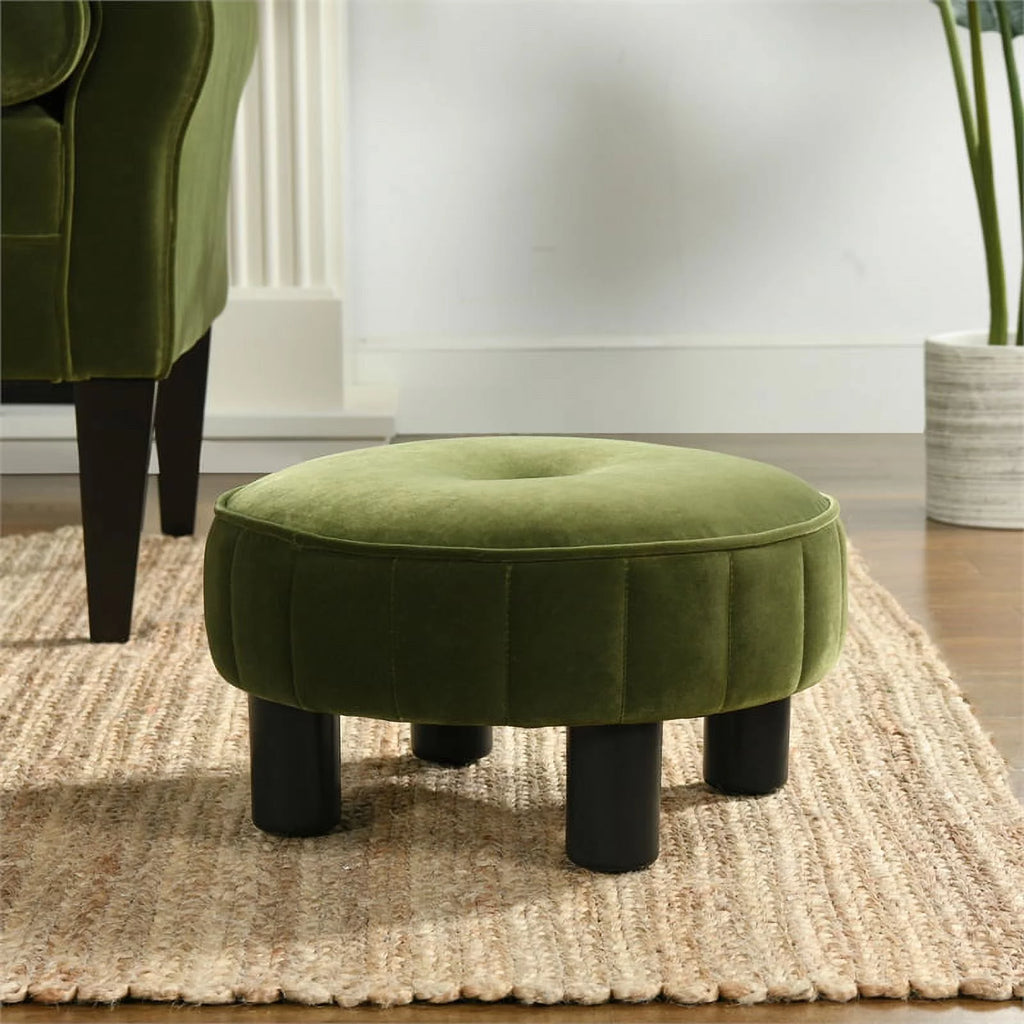 Olive Green Velvet Round Footstool Ottoman W844030