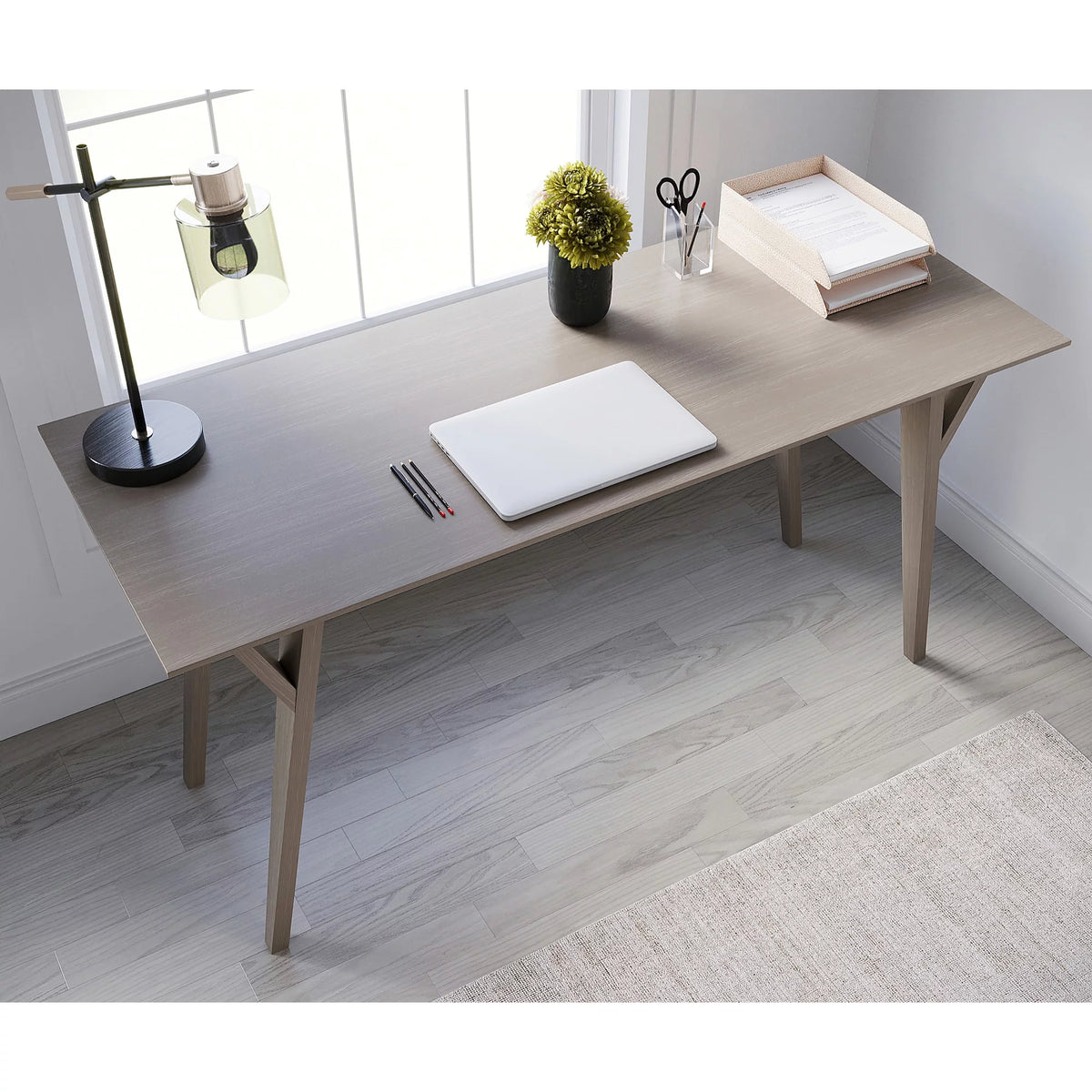 60"W Writing Desk, Light Oak Y9982