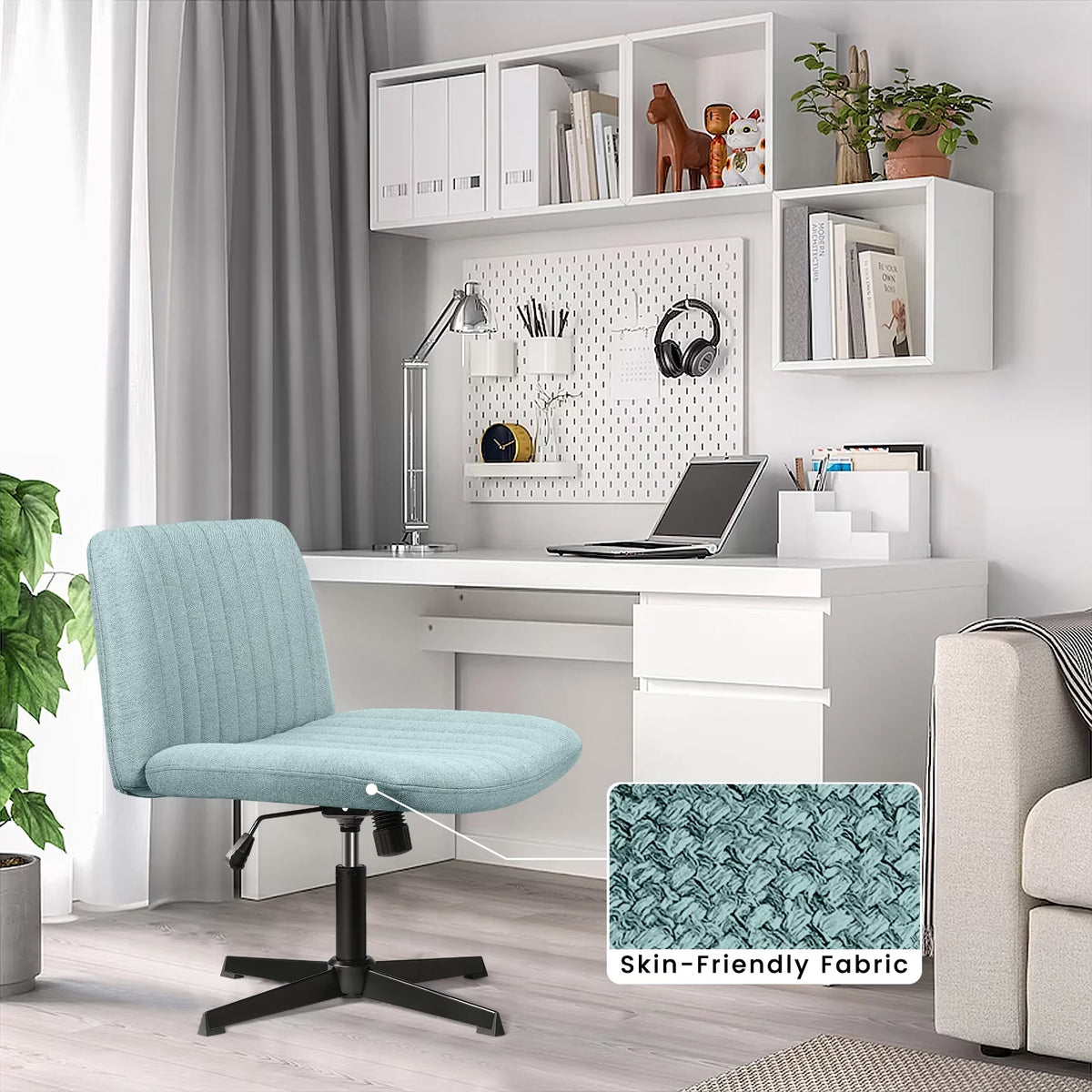 Armless Fabric Padded Swivel Desk Chair I73829