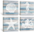 Blue Coastal Nautical Canvas Prints set of 4, 12x12 inch O516987