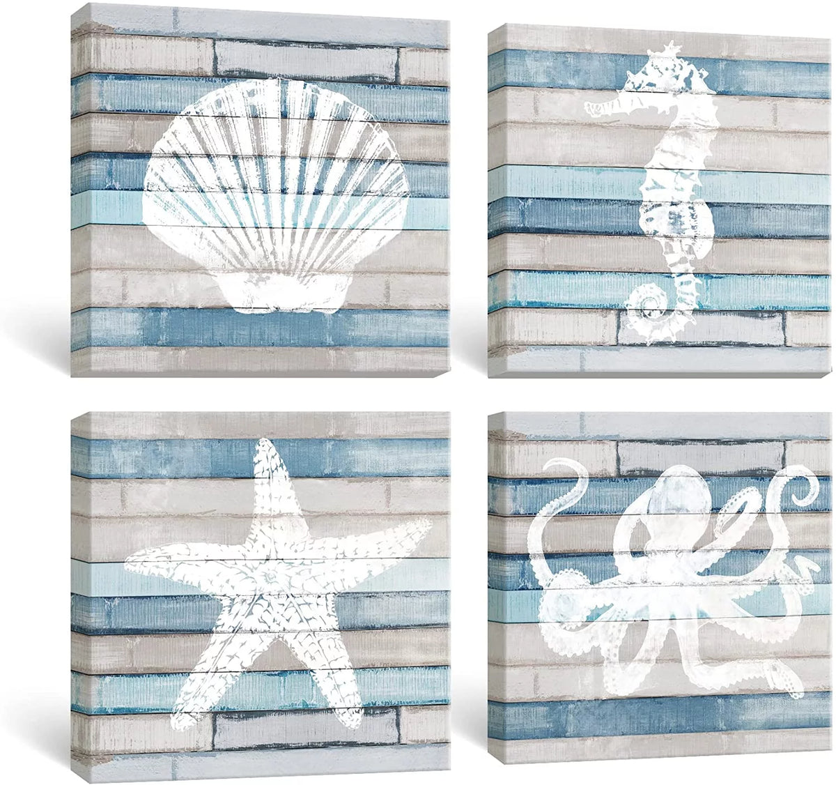 Blue Coastal Nautical Canvas Prints set of 4, 12x12 inch O516987