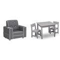 Kids Upholstered Chair with Cup Holder, Soft Grey & Kids Wood Table and Chair Set (2 Chairs Included) I43616