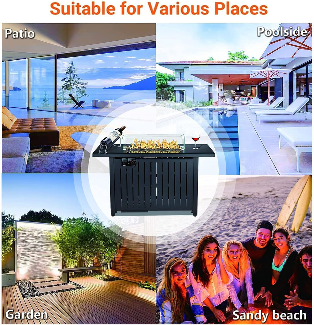43 Inch 50,000 BTU Propane Gas Fire Pit Table with Glass Wind Guard O90496