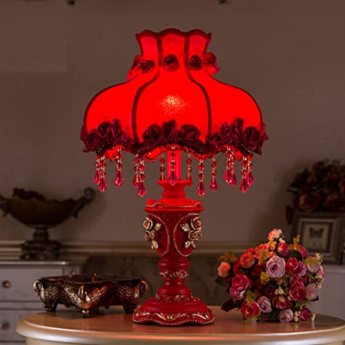 Blue Fabric 1 Head Floral Table Lamp with Beaded Fringe and Lace J7020