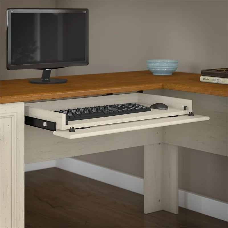L Shaped Engineered Wood Desk in Antique White J869935