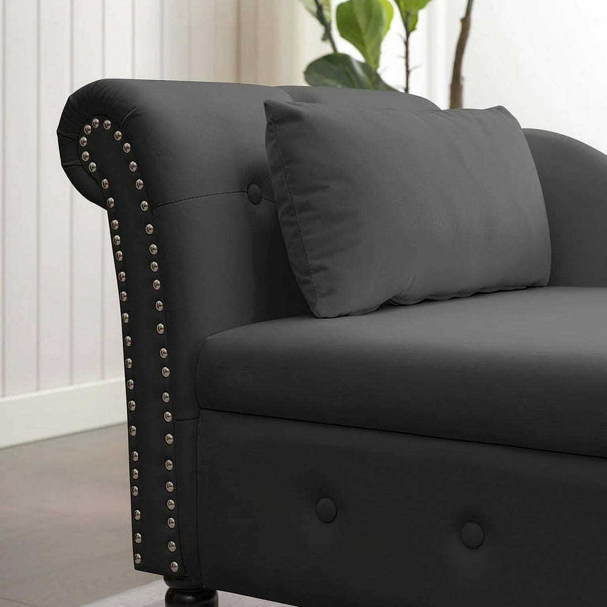 Dark Gray Velvet Tufted Chaise Lounge with Pillow L745
