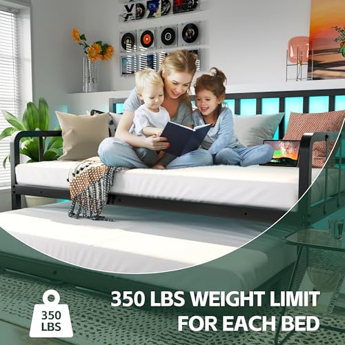 Black Metal Daybed with Trundle and Charging Station B3747
