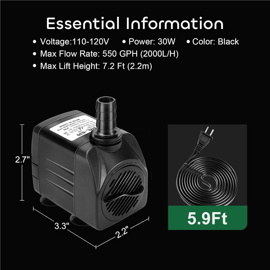 550GPH Submersible Pump with 3 Nozzles Black S757188