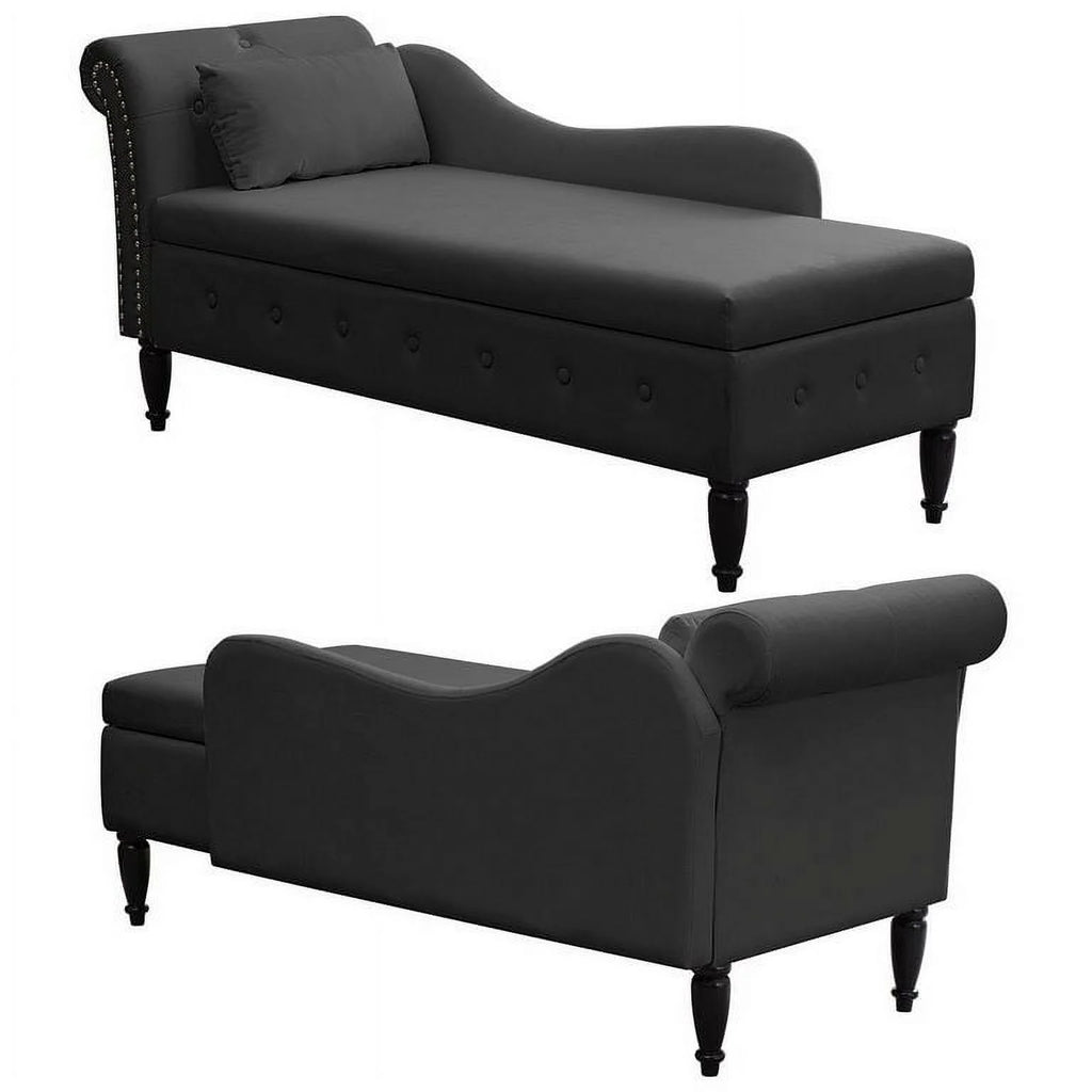 Dark Gray Velvet Tufted Chaise Lounge with Pillow L745