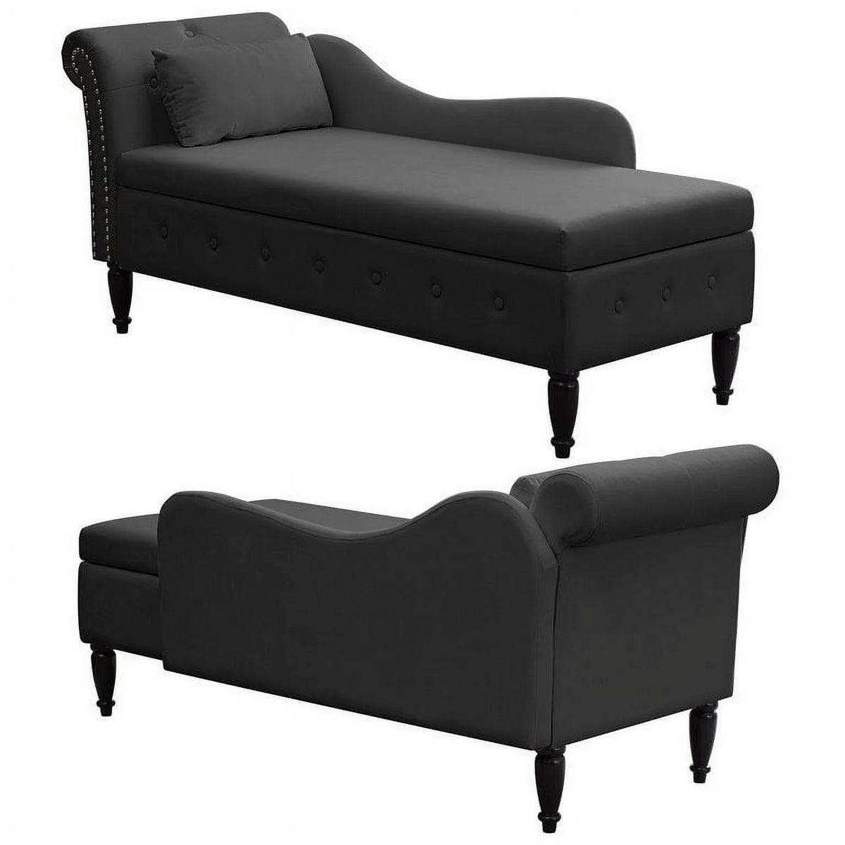 Dark Gray Velvet Tufted Chaise Lounge with Pillow L745