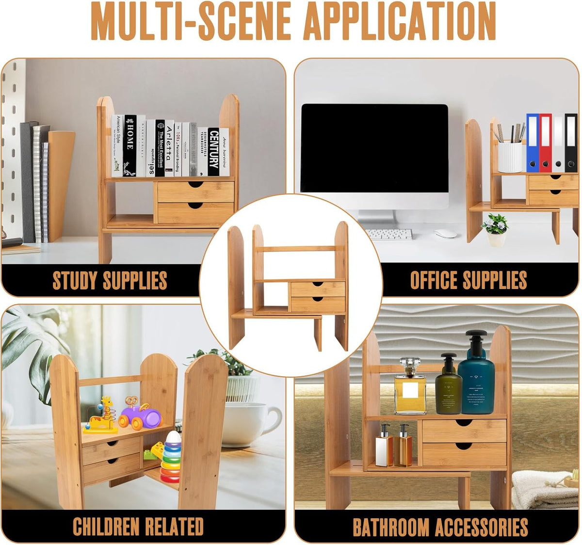 Bamboo Desktop Bookshelf Organizer L6319