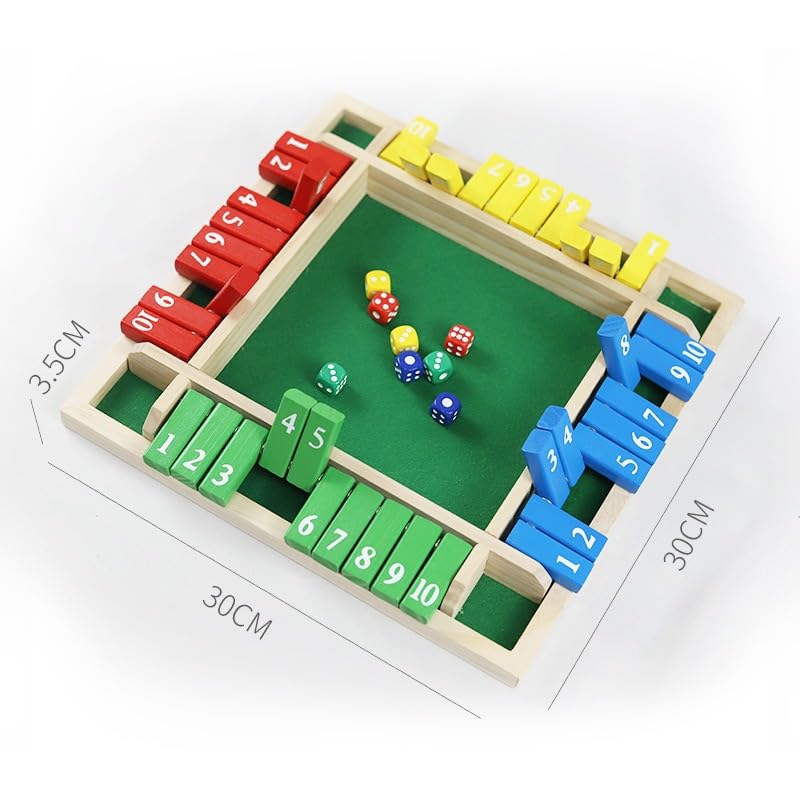 12 Inches 2-4 Player Wooden Shut The Box Dice Game with 8 Dices A1933