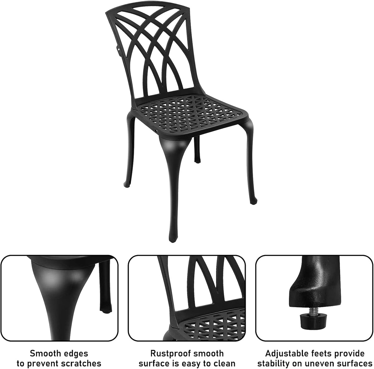 Black Set of 2 Cast Aluminum Outdoor Dining Chairs N608